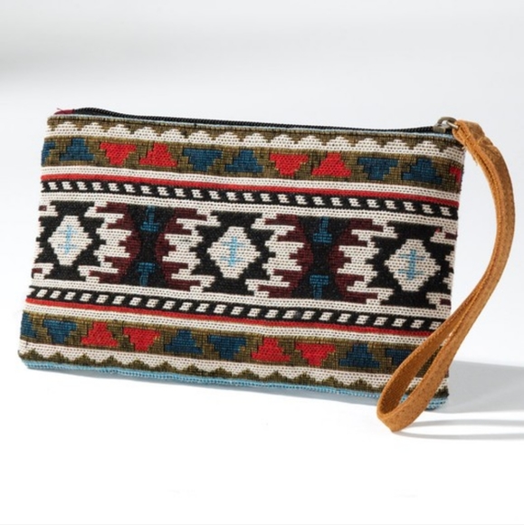 Handmade Hand Beaded Wristlet Clutch - Ethnic Inspired Design - Dyed Fine Cotton - Picture 3 of 7